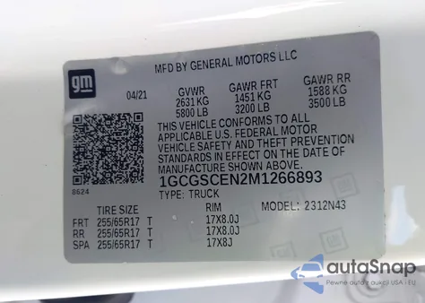 2021 Chevrolet Colorado 2Wd Short Box Lt из США, поврежденный, VIN 1GCGSCEN2M1266893